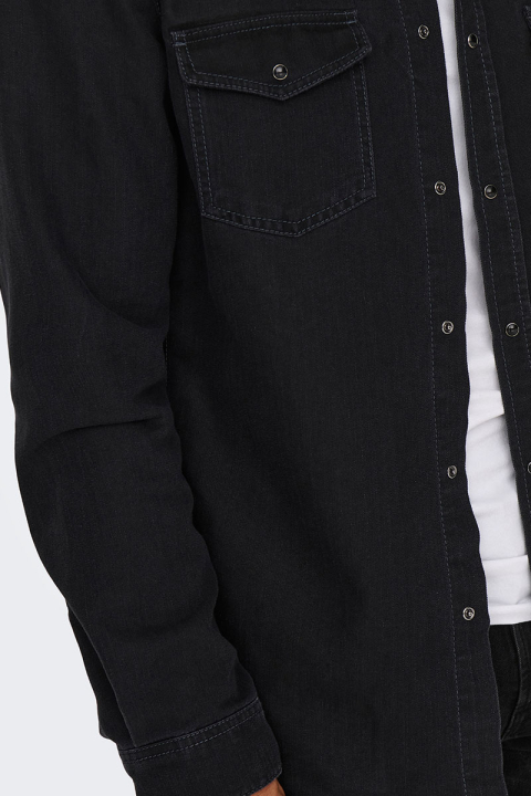 ONLY & SONS Bane Regular Fit Denim Shirt Dark Grey Denim