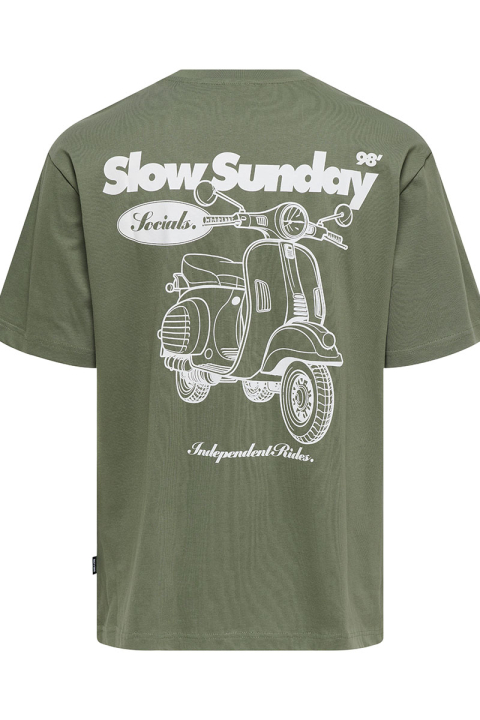 ONLY & SONS Nathan Backprint Relaxed Fit Tee Agave Green Slow