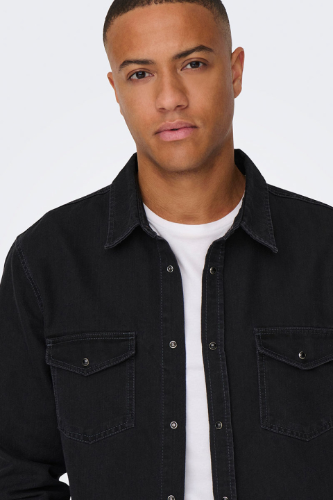 ONLY & SONS Bane Regular Fit Denim Shirt Dark Grey Denim