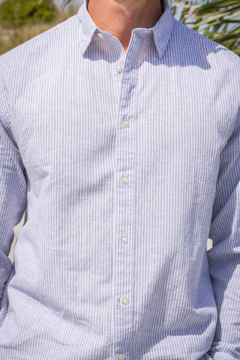 Selected Slim Sun Linen Shirt LS Bright White Thin Stripe