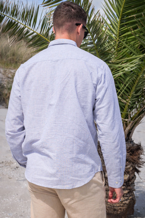 Selected Slim Sun Linen Shirt LS Bright White Thin Stripe