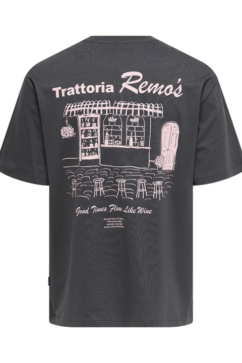 ONLY & SONS Nathan Backprint Relaxed Fit Tee Grey Pinstripe Remos