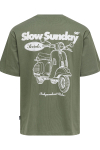 ONLY & SONS Nathan Backprint Relaxed Fit Tee Agave Green Slow