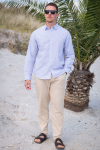 Selected Slim Sun Linen Shirt LS Bright White Thin Stripe