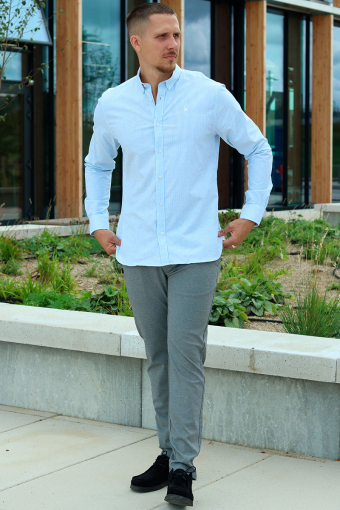 Oxford Stretch Stripe L/S Light Blue